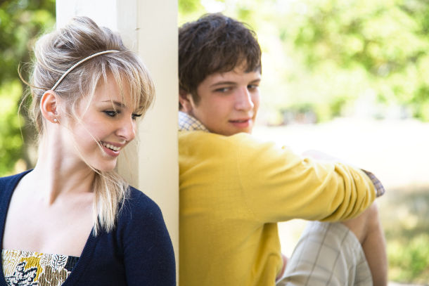 A portrait of a young caucasian couple in love