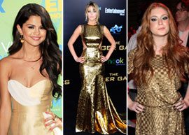 Famosas com vestido dourado