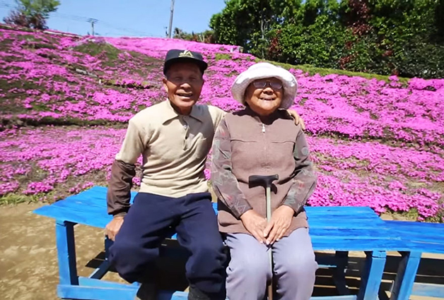 senhor kuroki planta flores para alegrar esposa