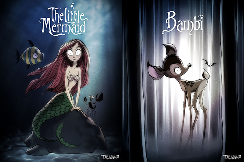 Artista transforma clássicos da Disney no estilo de Tim Burton