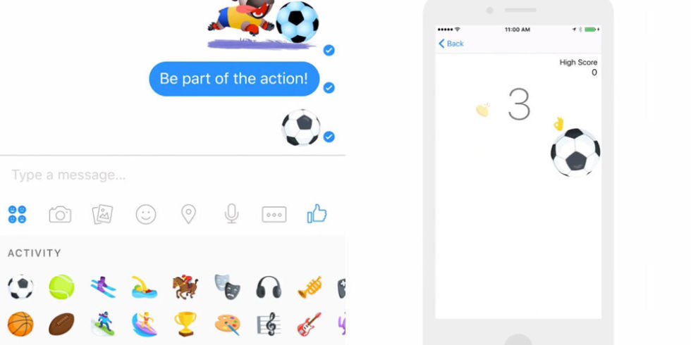 Jogo escondido de futebol no aplicativo messenger do facebook