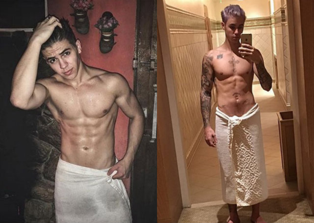 Biel e Justin Bieber sem camisa