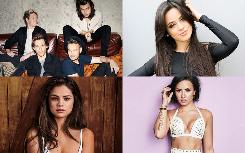 cantores da one direction, camila cabello, selena gomez e demi lovato