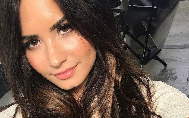 Demi Lovato com o cabelo comprido em selfie