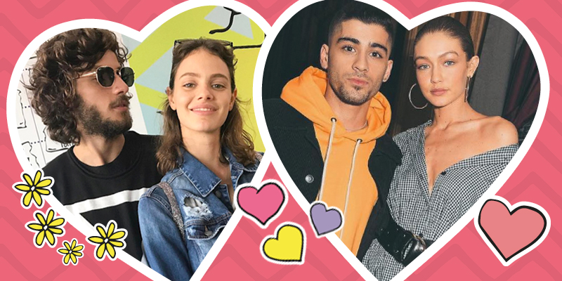 uma imagem com dois casais: Chay Suede com Laura Neiva e Zayn Malik com Gigi Hadid