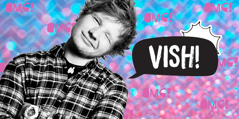 Cantor Ed Sheeran com balãozinho simulando que ele falou "vish"
