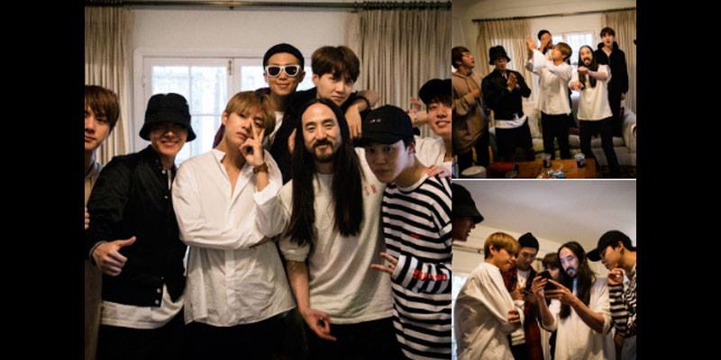 fotos dos meninos do grupo bts com steve aoki juntos