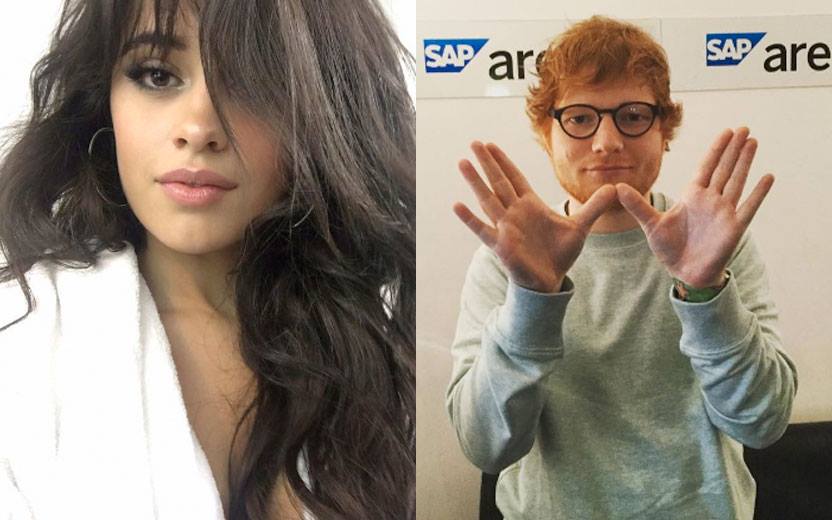 montagem com fotos de Camila Cabello e Ed Sheeran