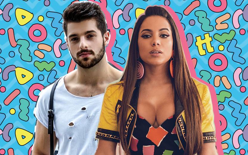 anitta e dk alok em montagem com fundo azul de letrinhas