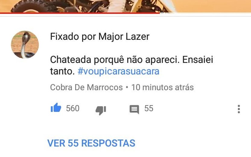 print de comentário de uma cobra no vídeo de sua cara falando "ensaiei tanto e não apareci #voupicarasuacara"
