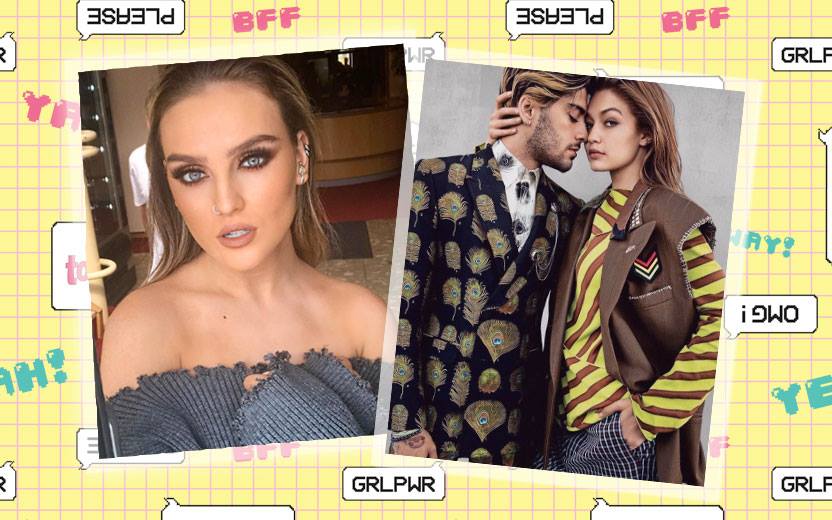 montagem de fotos da perrie com o casal gigi e zayn