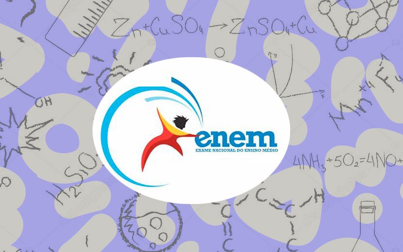 Símbolo do enem com fórmulas de química ao redor. Confira resultado do Enem 2017