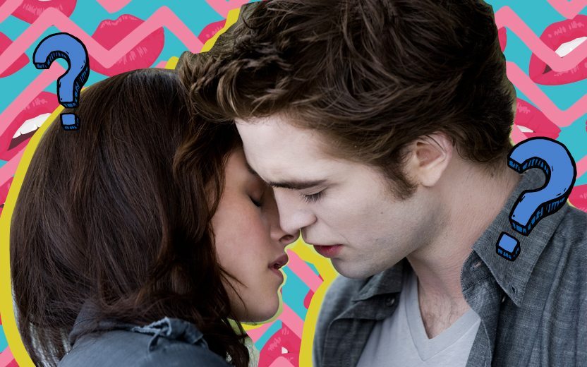 Por que beijamos de olhos fechados: casal de Crepúsculo se beijando