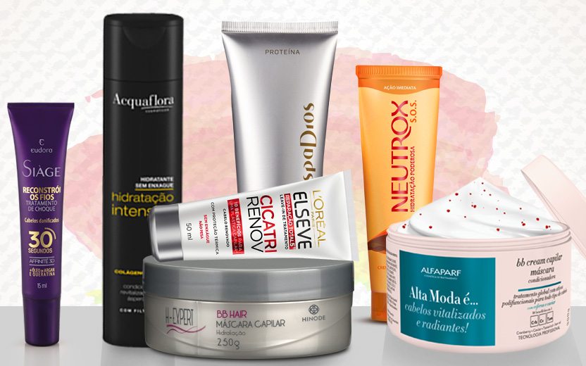 Montagem com produtos baratinhos para hidratar o cabelo