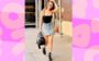 Bella Hadid usando saia jeans