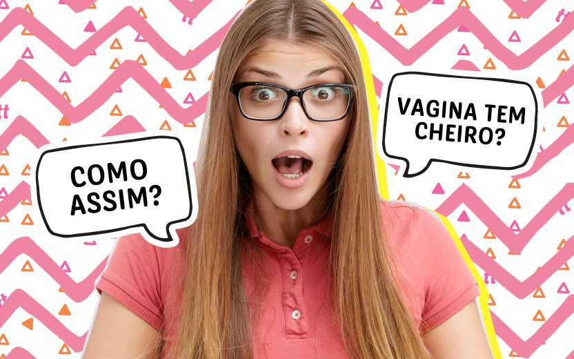 Fatos sobre a vagina: Menina assustada com balões de diálohgo em volta dela