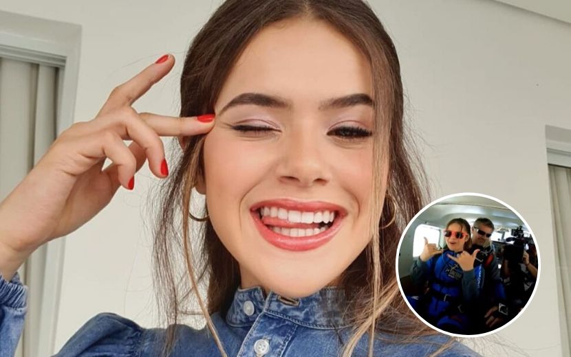 Maisa pula de paraquedas pela primeira vez - e com Caio Castro!